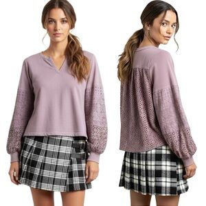 By Anthropologie Eyelet Embroidered Top Sz S Purple Oversized Cottage Boho